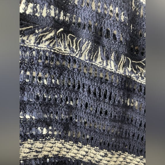 Style & Co Top Large Blue White Open Knit Kimono Topper Fringe Boho - Picture 6 of 9